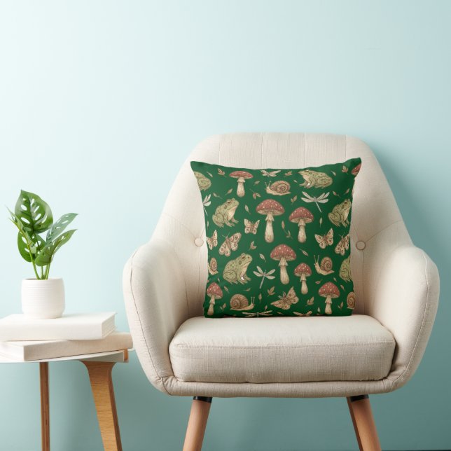 Goblincore Mushroom Frog Snail Dragonfly Pattern Cushion (Chair)