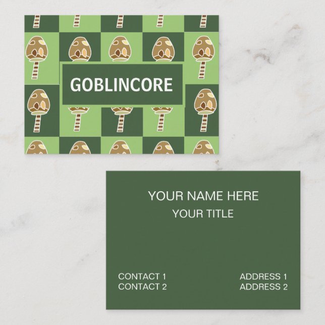 Goblincore Mushroom Green Chequered Goblincore Business Card (Front/Back)