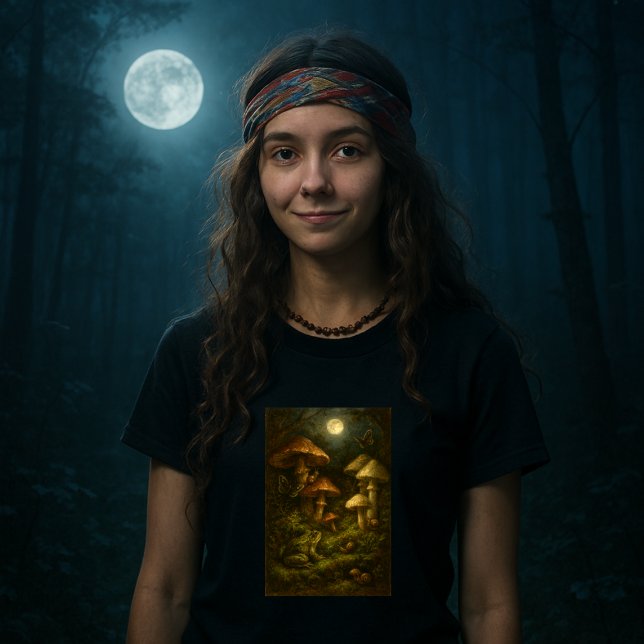 Goblincore Mushrooms, Snails & Frog In Moonlight T-Shirt (Creator Uploaded)
