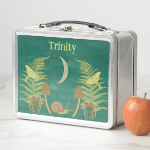Goblincore Snail and Mushrooms Personalised Metal Lunch Box