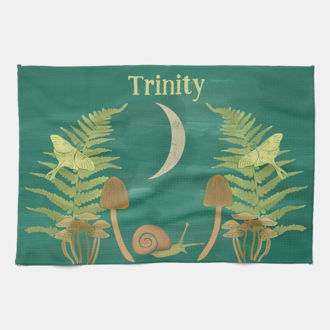 Goblincore Snail and Mushrooms Personalised Tea Towel (Horizontal)