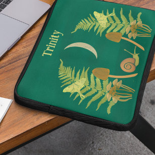 Goblincore Snail and Mushrooms Personalized Laptop Sleeve