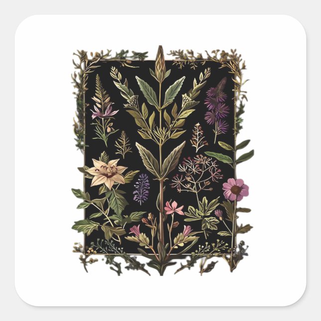 Goblincore Victorian Witch Herbs Classic Square Sticker (Front)