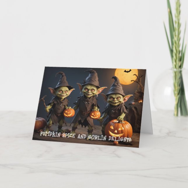 Goblins Halloween Party with Glowing Pumpkins  Card (Front)
