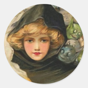 Goblins Peeking Vintage Halloween Art Stickers