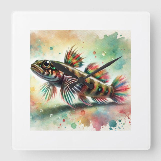Goby Fish 190724AREF126 - Watercolor Square Wall Clock (Front)