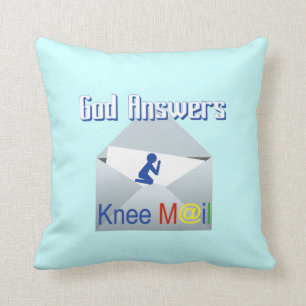 God Answers Knee Mail Throw Pillow