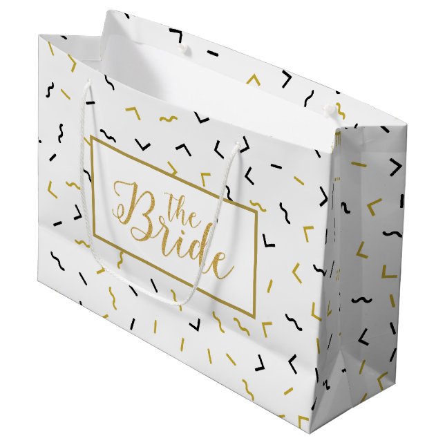 God & black squiggly Ines and corner pattern Large Gift Bag (Front Angled)