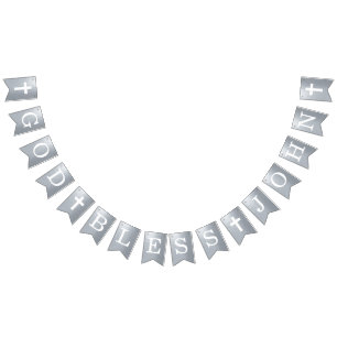 God Bless 4 Letters Name Silver Baptism Communion Bunting