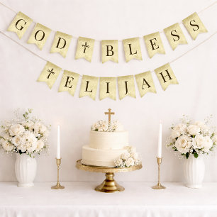 God Bless 6 Letters 2 Crosses Parchment Religious Bunting