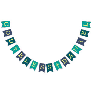 God Bless 6 Letters Boy Teal Baptism Communion Bunting