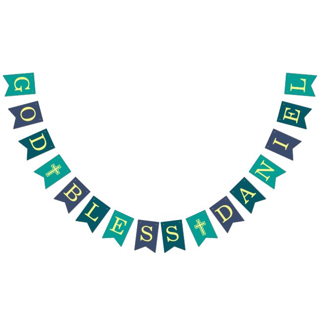 God Bless 6 Letters Boy Teal Baptism Communion Bunting (All)