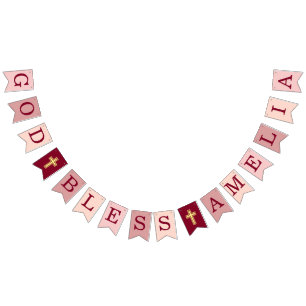 God Bless 6 Letters Girl Pink Baptism Confirmation Bunting