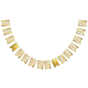 God Bless 6 Letters Gold Marble Baptism Communion Bunting