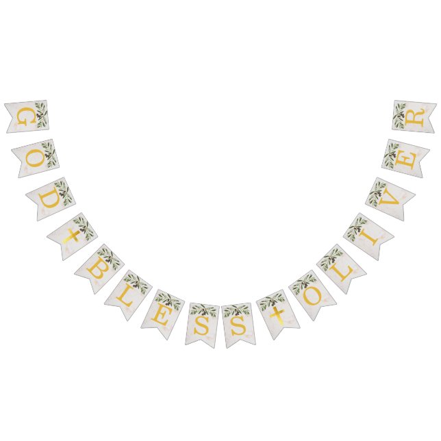 God Bless 6 Letters Olive Leaves Baptism Communion Bunting (All)
