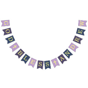 God Bless 6 Letters Purple Navy Baptism Communion Bunting