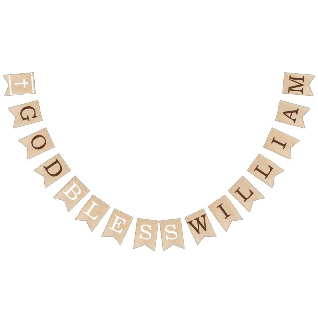 God Bless 7 Letters Brown Wood Baptism Communion Bunting (All)