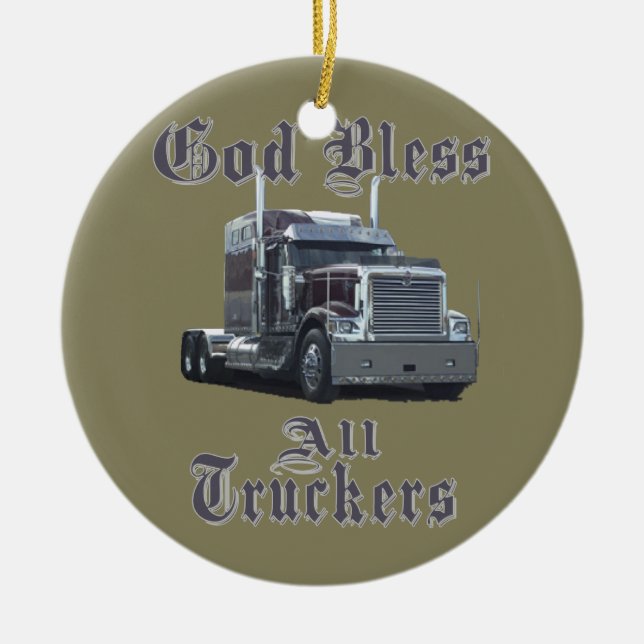 God Bless All Truckers Ceramic Tree Decoration (Front)