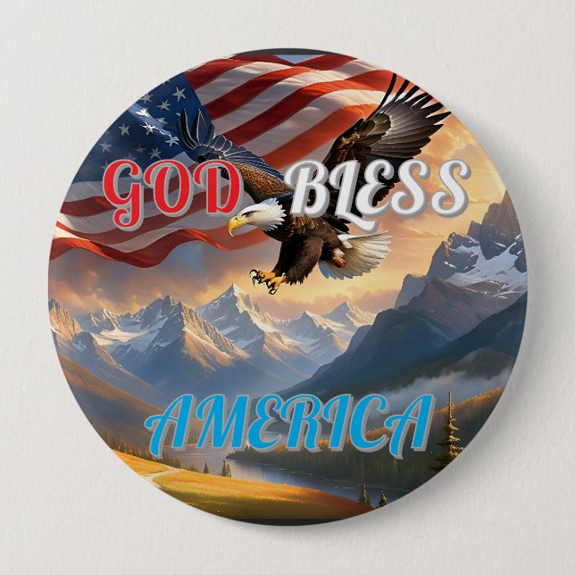 GOD BLESS AMERICA 10 CM ROUND BADGE (Front)