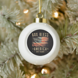 God Bless America 250 Years 1776-2026 Ceramic Ball Christmas Ornament