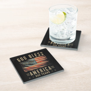 God Bless America 250 Years 1776-2026 Glass Coaster
