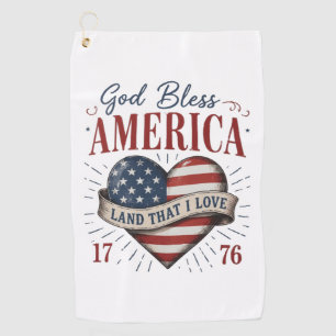 God Bless America 250th Patriotic Heart Flag Golf Towel