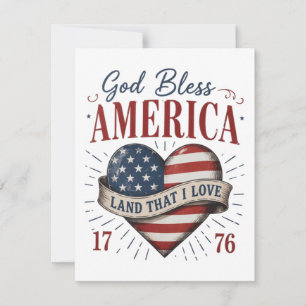 God Bless America 250th Patriotic Heart Flag Invitation