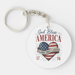 God Bless America 250th Patriotic Heart Flag Key Ring