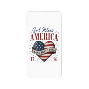 God Bless America 250th Patriotic Heart Flag Label