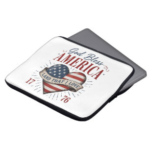 God Bless America 250th Patriotic Heart Flag Laptop Sleeve
