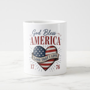 God Bless America 250th Patriotic Heart Flag Large Coffee Mug