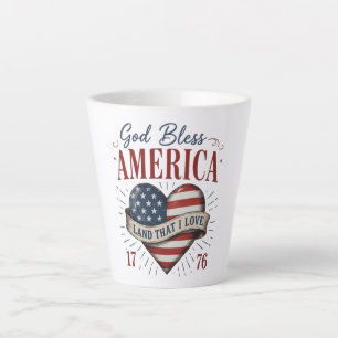 God Bless America 250th Patriotic Heart Flag Latte Mug