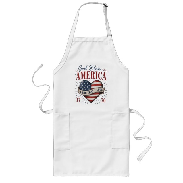 God Bless America 250th Patriotic Heart Flag Long Apron (Front)