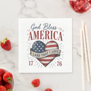 God Bless America 250th Patriotic Heart Flag Napkin