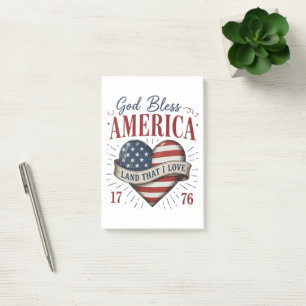 God Bless America 250th Patriotic Heart Flag Post-it Notes