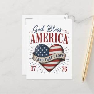 God Bless America 250th Patriotic Heart Flag Postcard