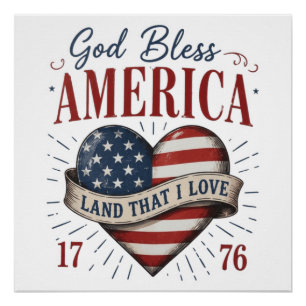 God Bless America 250th Patriotic Heart Flag Poster