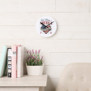 God Bless America 250th Patriotic Heart Flag Round Clock