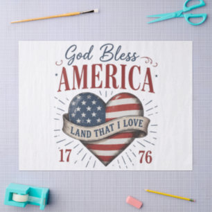 God Bless America 250th Patriotic Heart Flag Tissue Paper