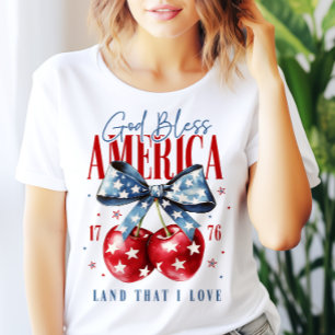 God Bless America 4th of July Cherries & Bow Women T-Shirt