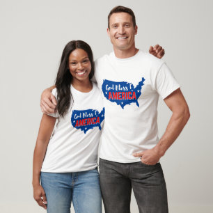 God Bless America 4th of July with America Map  T-Shirt