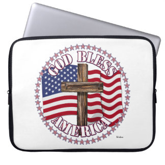 God Bless America and Cross With USA Flag 50 Stars Laptop Sleeve