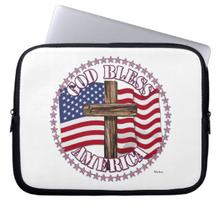 God Bless America and Cross With USA Flag 50 Stars Laptop Sleeve