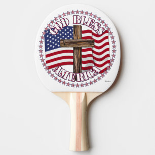 God Bless America and Cross With USA Flag 50 Stars Ping Pong Paddle