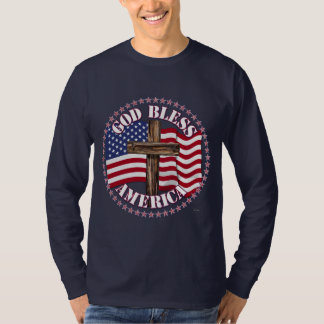 God Bless America and Cross With USA Flag 50 Stars T-Shirt