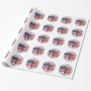 God Bless America and Cross With USA Flag 50 Stars Wrapping Paper