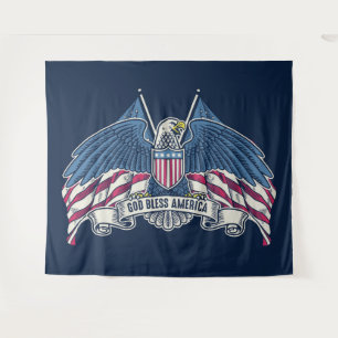God Bless America Bald Eagle and Flag Tapestry