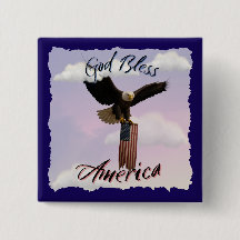 "God Bless America" Bald Eagle in Flight with Flag