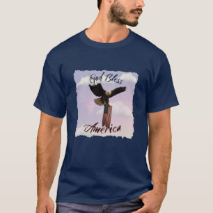 "God Bless America" Bald Eagle in Flight with Flag T-Shirt