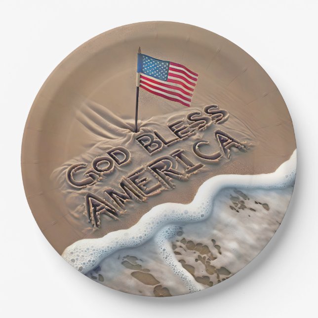 God Bless America Beach Sign Paper Plate (Front)